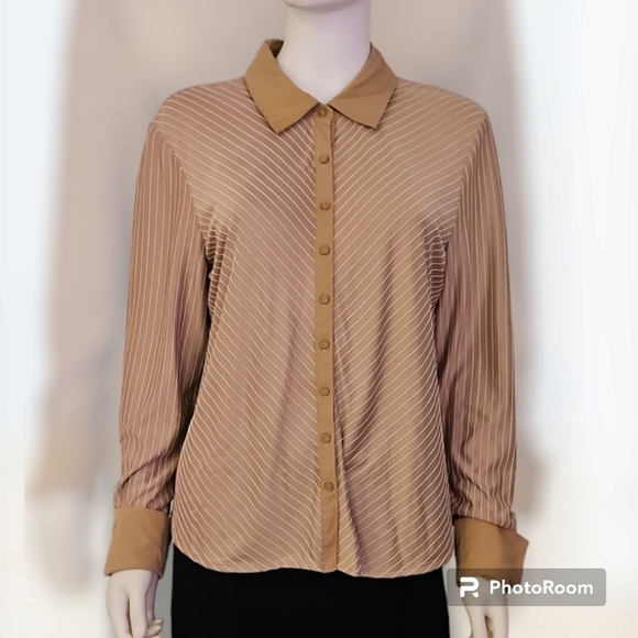 VTG MERONA Tan Vee Striped Button Down Shirt XL - Picture 1 of 8